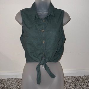 Forever 21 - Light Green/Gray Front-Tie Crop Top